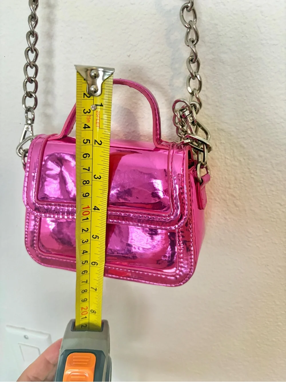 Madden Girl Metallic Pink Mini Crossbody Bag Set W/ Chain Accent and Coin Pouch
